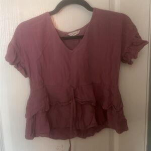 Women's Ruffled V-Neck Top - Pink
